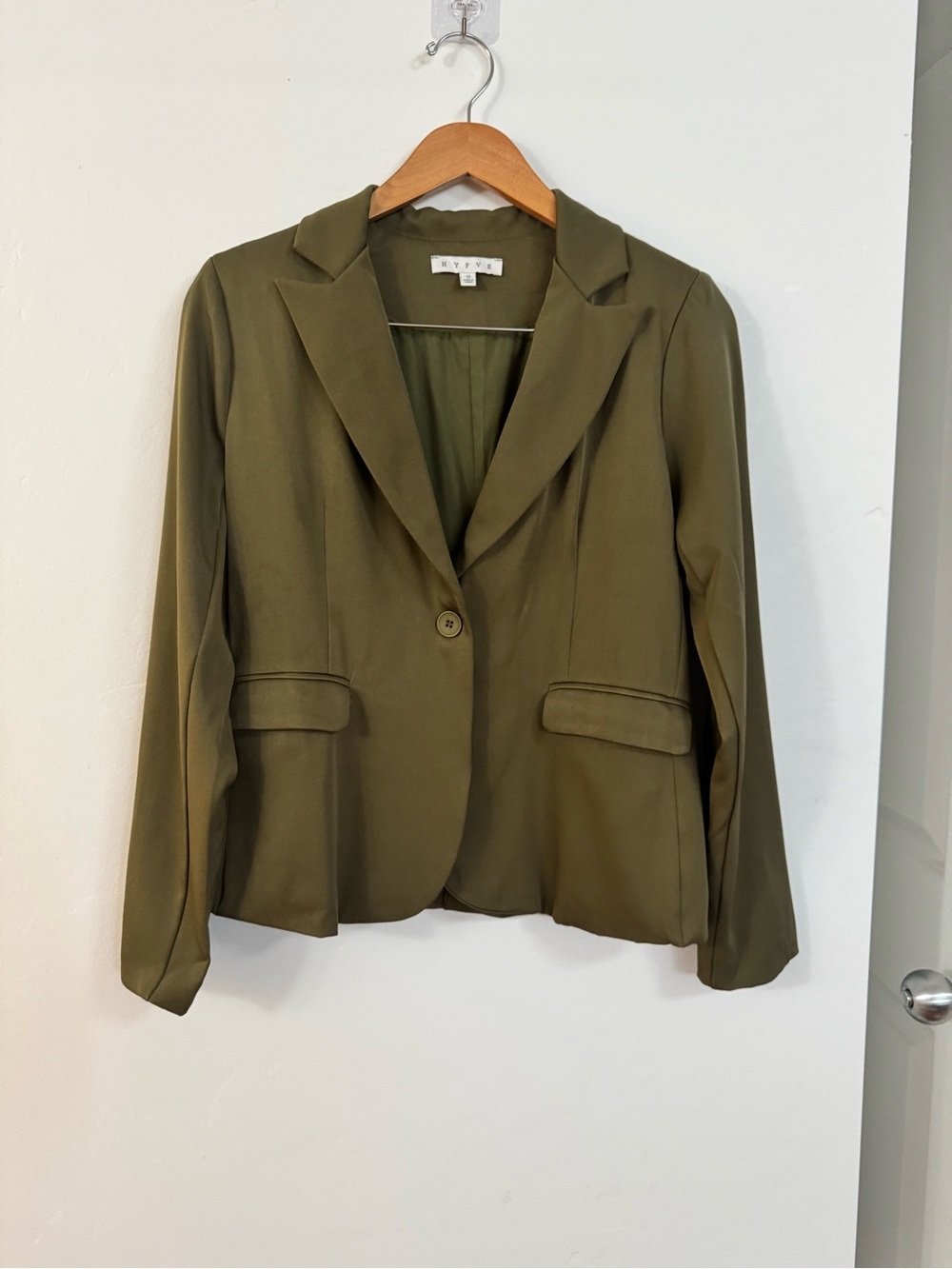 NWOT HYFVE Olive Green Stretch Single Button Tailored Blazer Size S